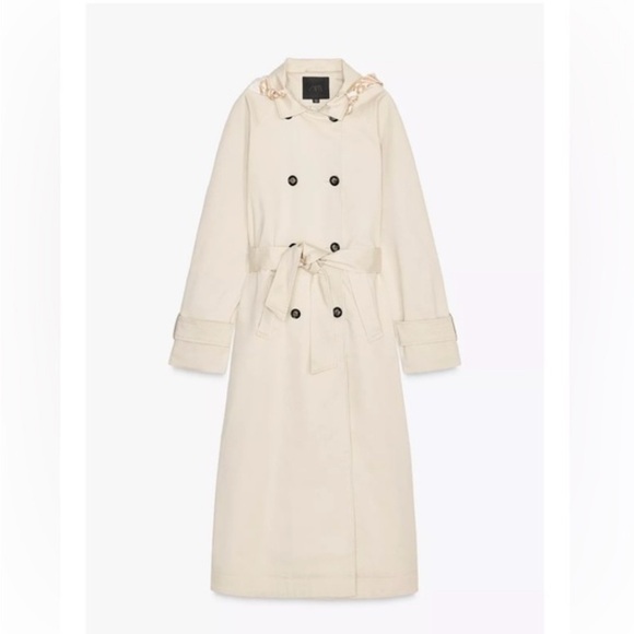 New Zara Tan Scarf Trench Long Coat Jacket Light Beige. Size M